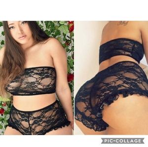 Lace tube top and pantie shorts lingerie set